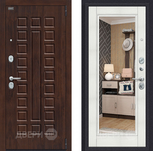 Входная металлическая Дверь Bravo Оптим Урбан с зеркалом Bianco Veralinga в Старой Купавне