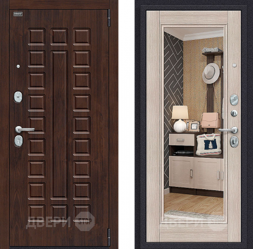 Входная металлическая Дверь Bravo Оптим Урбан с зеркалом Cappuccino Veralinga в Старой Купавне