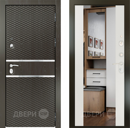 Входная металлическая Райтвер Плаза Шоколад с зеркалом Белый матовый в Старой Купавне