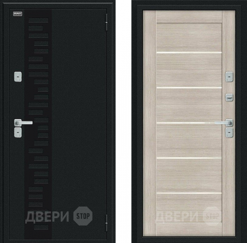 Входная металлическая Дверь Bravo Thermo Техно Декор Букле черное/Cappuccino Veralinga в Старой Купавне