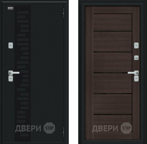 Входная металлическая Дверь Bravo Thermo Техно Декор Букле черное/Wenge Veralinga в Старой Купавне