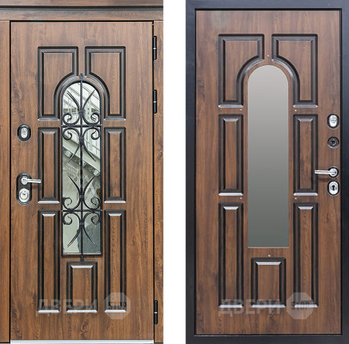 Входная металлическая Дверь Сударь МХ-32 Винорит Темный Дуб с Ковкой и окном в Старой Купавне