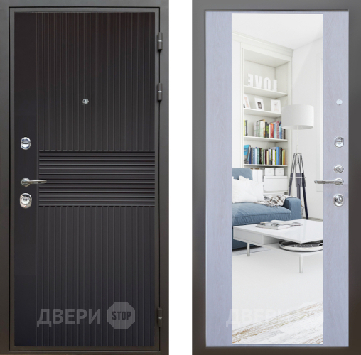 Входная металлическая Дверь Шелтер (SHELTER) Комфорт Черная шагрень 12 с зеркалом Дуб филадельфия крем в Старой Купавне