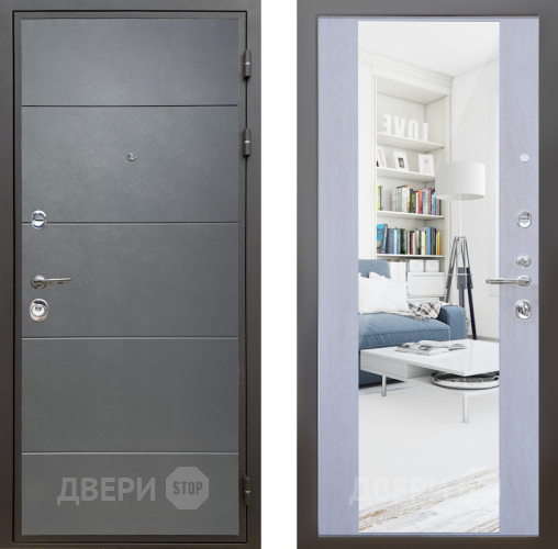 Входная металлическая Дверь Шелтер (SHELTER) Комфорт Лофт графит 12 с зеркалом Дуб филадельфия крем в Старой Купавне