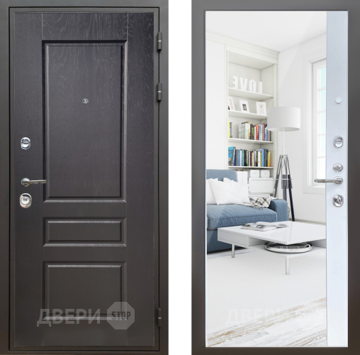 Входная металлическая Дверь Шелтер (SHELTER) Комфорт Дуб английский 14 с зеркалом Белый матовый в Старой Купавне