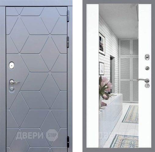 Входная металлическая Дверь Стоп КОСМО Зеркало СБ-16 Силк Сноу в Старой Купавне