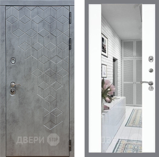 Входная металлическая Дверь Стоп БЕТОН Зеркало СБ-16 Силк Сноу в Старой Купавне