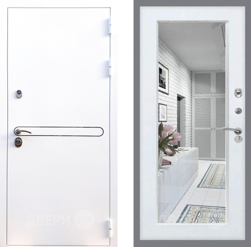 Входная металлическая Дверь Стоп Лайн Вайт Зеркало Белый ясень в Старой Купавне