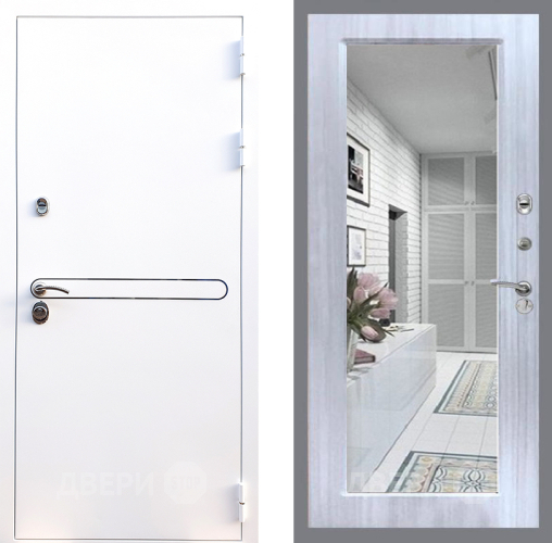 Входная металлическая Дверь Стоп Лайн Вайт Зеркало Сандал белый в Старой Купавне