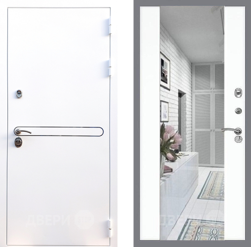 Входная металлическая Дверь Стоп Лайн Вайт Зеркало СБ-16 Силк Сноу в Старой Купавне