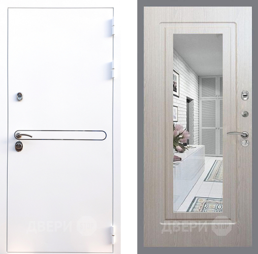 Входная металлическая Дверь Стоп Лайн Вайт Зеркало ФЛ-120 Беленый дуб в Старой Купавне