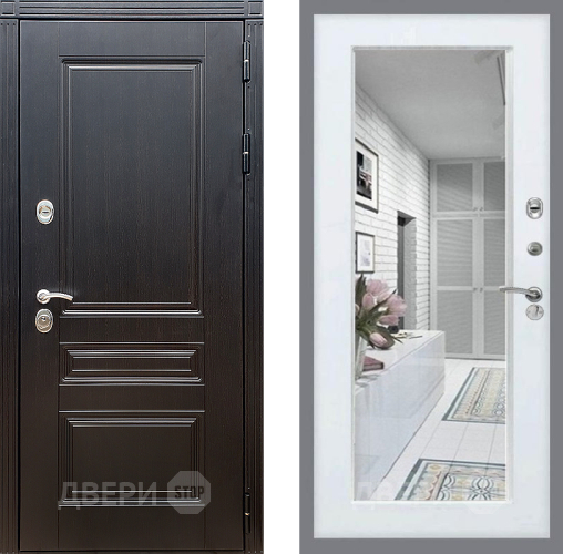 Входная металлическая Дверь Стоп МЕГАПОЛИС Зеркало Белый ясень в Старой Купавне