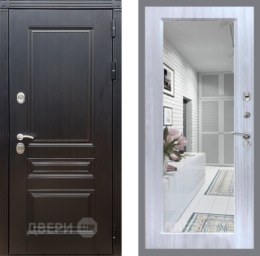 Входная металлическая Дверь Стоп МЕГАПОЛИС Зеркало Сандал белый в Старой Купавне