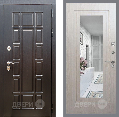 Входная металлическая Дверь Стоп НЬЮ ЙОРК Зеркало ФЛ-120 Беленый дуб в Старой Купавне