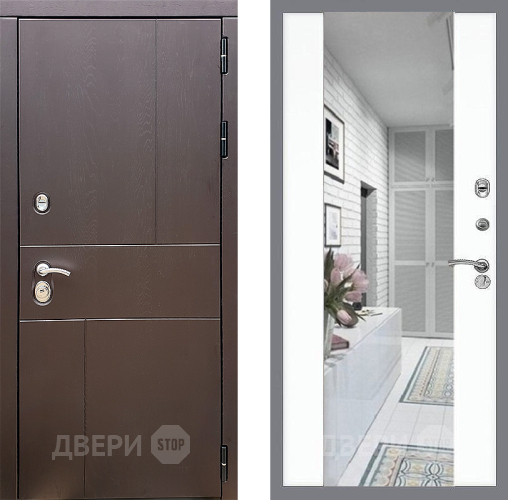 Входная металлическая Дверь Стоп УРБАН Зеркало СБ-16 Силк Сноу в Старой Купавне