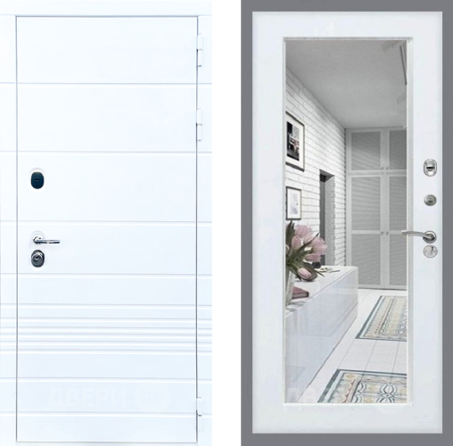 Входная металлическая Дверь Стоп ТРЕНДО Зеркало Белый ясень в Старой Купавне