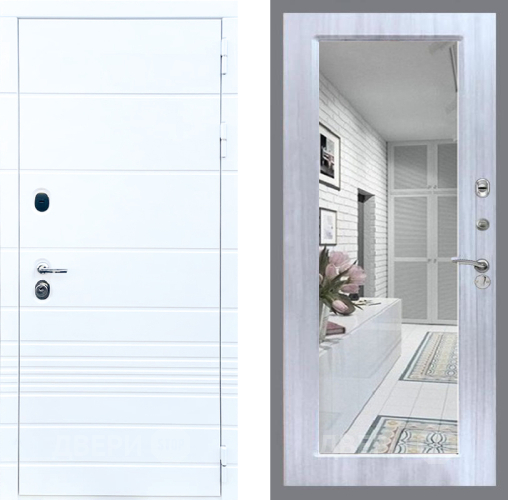 Входная металлическая Дверь Стоп ТРЕНДО Зеркало Сандал белый в Старой Купавне