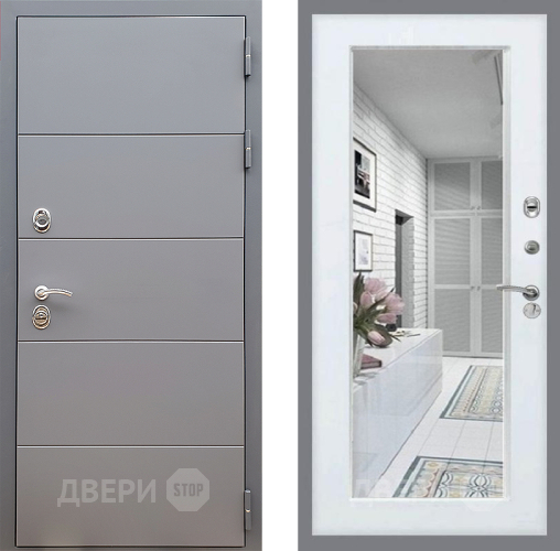 Входная металлическая Дверь Стоп АРТ ГРАФИТ Зеркало Белый ясень в Старой Купавне