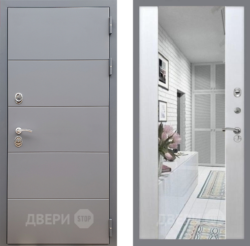 Входная металлическая Дверь Стоп АРТ ГРАФИТ Зеркало СБ-16 Лиственница беж в Старой Купавне