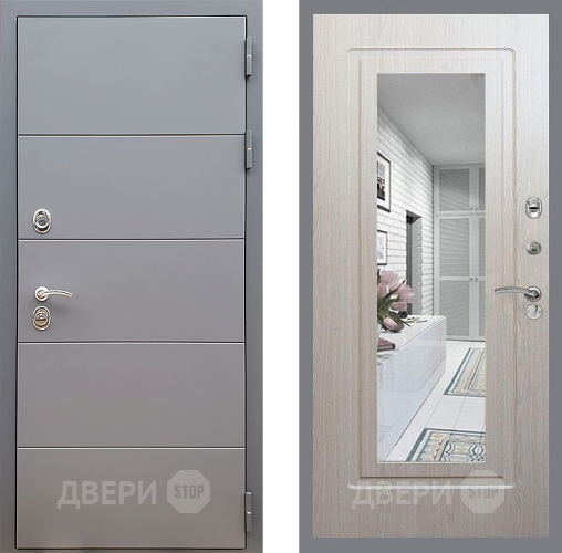 Входная металлическая Дверь Стоп АРТ ГРАФИТ Зеркало ФЛ-120 Беленый дуб в Старой Купавне
