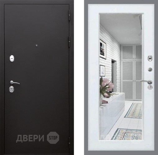 Входная металлическая Дверь Стоп КЛАССИК Шагрень Зеркало Белый ясень в Старой Купавне