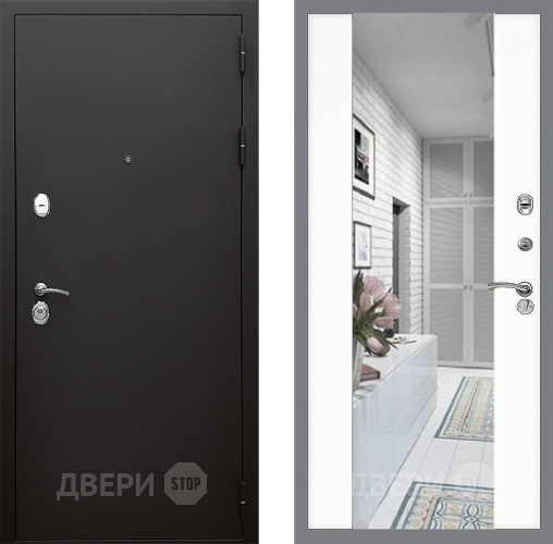 Входная металлическая Дверь Стоп КЛАССИК Шагрень Зеркало СБ-16 Силк Сноу в Старой Купавне