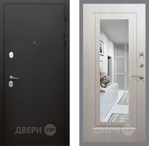 Входная металлическая Дверь Стоп КЛАССИК Шагрень Зеркало ФЛ-120 Беленый дуб в Старой Купавне