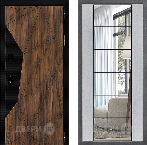 Входная металлическая Дверь Дверной континент ДК-11 ФЛЗ-2 Зеркало Бетон светлый в Старой Купавне