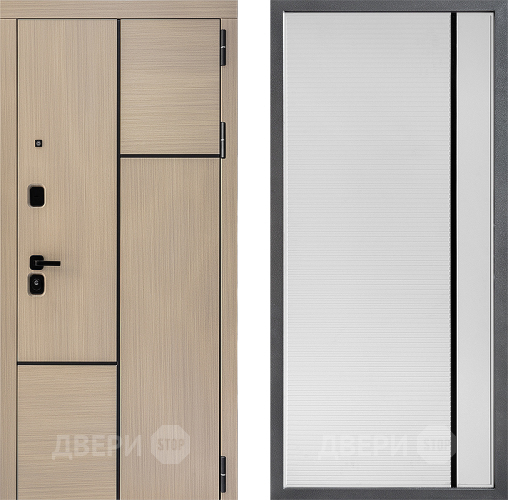 Входная металлическая Дверь Дверной континент ДК-14 ФЛ-757 Черное Стекло Софт милк в Старой Купавне