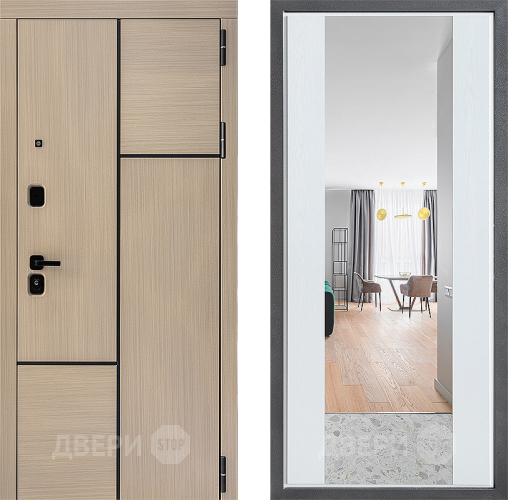 Входная металлическая Дверь Дверной континент ДК-14 ФЛЗ-1 Зеркало Белое дерево в Старой Купавне