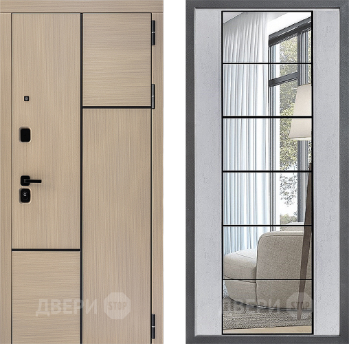 Входная металлическая Дверь Дверной континент ДК-14 ФЛЗ-2 Зеркало Бетон светлый в Старой Купавне