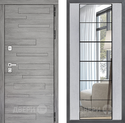Входная металлическая Дверь Дверной континент ДК-10 ФЛЗ-2 Зеркало Бетон светлый в Старой Купавне