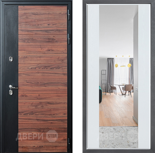 Входная металлическая Дверь Дверной континент ДК-15 Красное Дерево ТЕРМО ФЛЗ-1 Зеркало Белое дерево в Старой Купавне