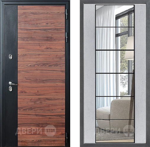 Дверь Дверной континент ДК-15 Красное Дерево ТЕРМО ФЛЗ-2 Зеркало Бетон светлый в Старой Купавне