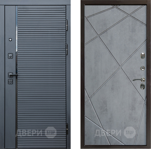 Входная металлическая Дверь Престиж Черная Линия Лучи Бетон темный в Старой Купавне