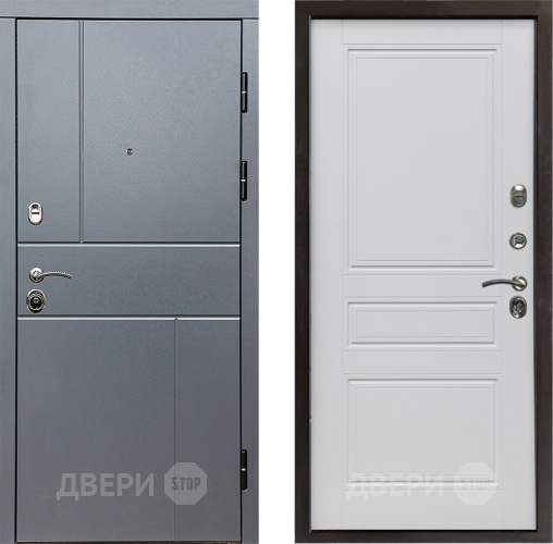Входная металлическая Дверь Престиж Горизонт Грэй Классика Белый матовый в Старой Купавне