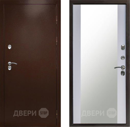 Входная металлическая Дверь Престиж TERMO с терморазрывом Снегирь Медь Зеркало Белый софт в Старой Купавне