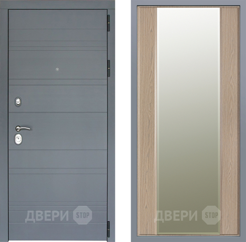 Дверь Заводские двери Лира Софт графит Зеркало Макси Беленый дуб в Старой Купавне