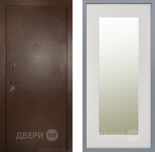 Дверь Заводские двери Эталон 3к антик медь Зеркало Модерн Белый софт в Старой Купавне
