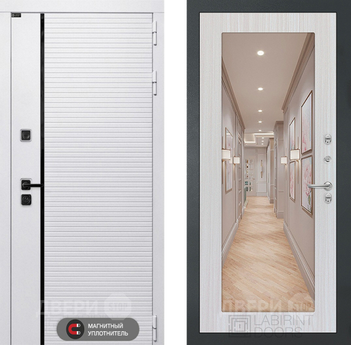 Входная металлическая Дверь Лабиринт (LABIRINT) Royal Зеркало 18 Сандал белый в Старой Купавне