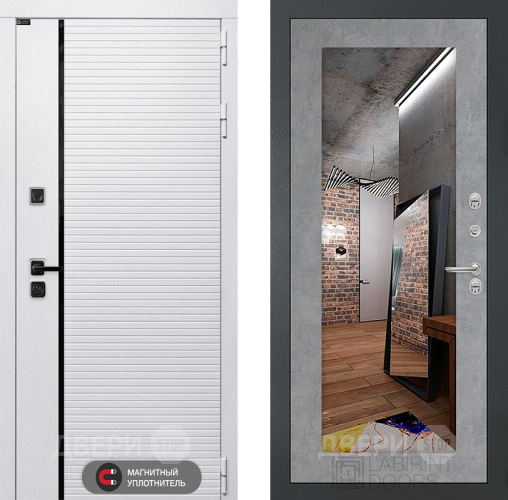 Входная металлическая Дверь Лабиринт (LABIRINT) Royal Зеркало 18 Бетон светлый в Старой Купавне