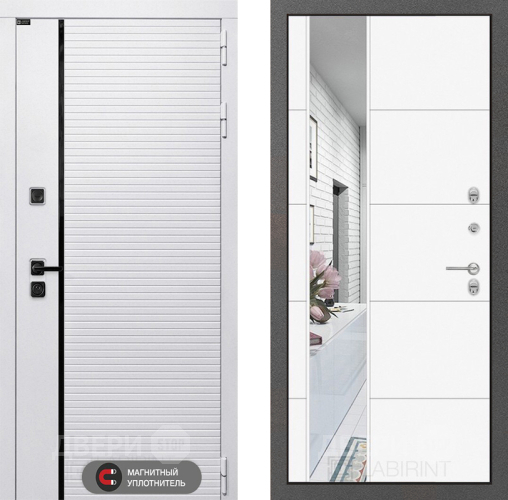 Входная металлическая Дверь Лабиринт (LABIRINT) Royal Зеркало 19 Белый софт в Старой Купавне