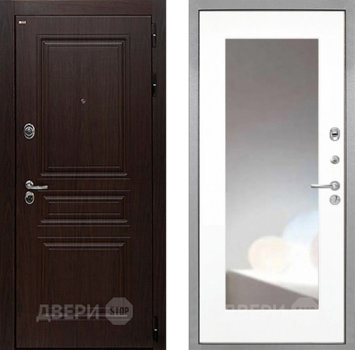 Входная металлическая Дверь Интекрон (INTECRON) Брайтон Тиковое Дерево ФЛЗ-120-М Зеркало Белый матовый в Старой Купавне