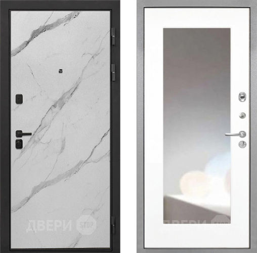 Входная металлическая Дверь Интекрон (INTECRON) Профит Black Мрамор Арктик ФЛЗ-120-М Зеркало Белый матовый в Старой Купавне