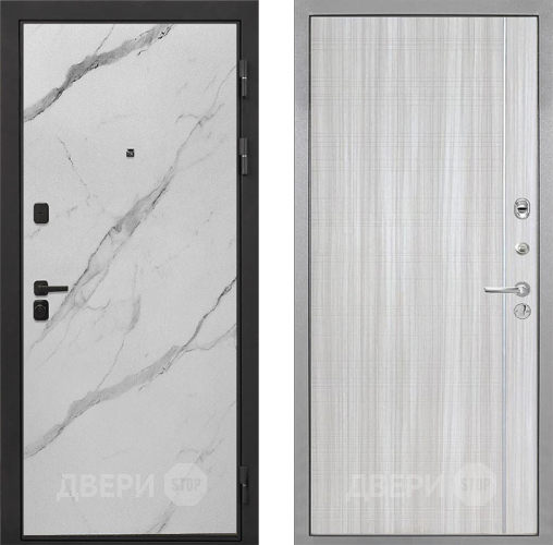 Входная металлическая Дверь Интекрон (INTECRON) Профит Black Мрамор Арктик В-07 с молдингом Сандал белый в Старой Купавне