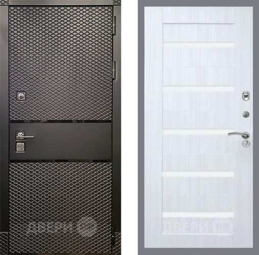 Входная металлическая Дверь Рекс (REX) 15 Черный Кварц СБ-14 стекло белое Сандал белый в Старой Купавне