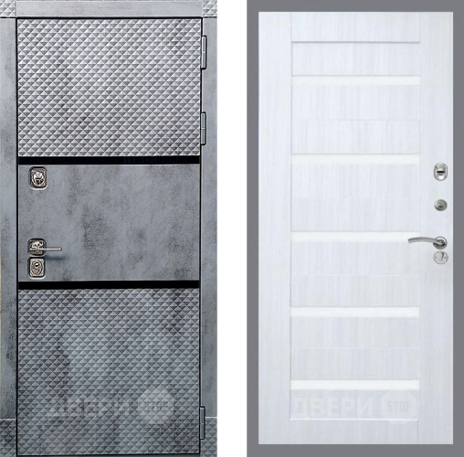 Входная металлическая Дверь Рекс (REX) 15 Бетон Темный СБ-14 стекло белое Сандал белый в Старой Купавне