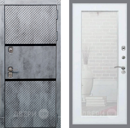 Дверь Рекс (REX) 15 Бетон Темный Зеркало Пастораль Белый ясень в Старой Купавне