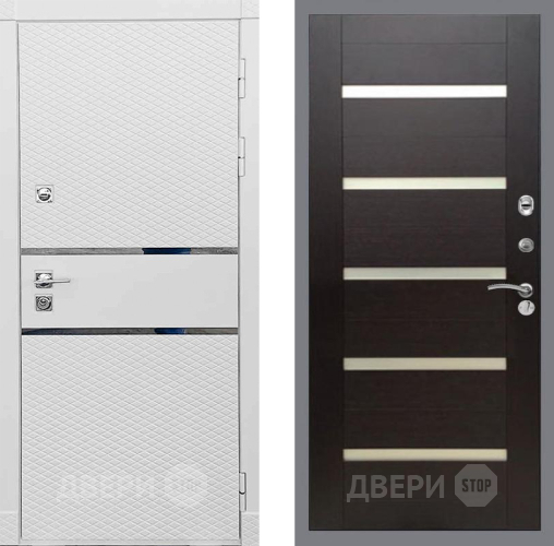 Входная металлическая Дверь Рекс (REX) 15 Силк Сноу СБ-14 стекло белое венге поперечный в Старой Купавне