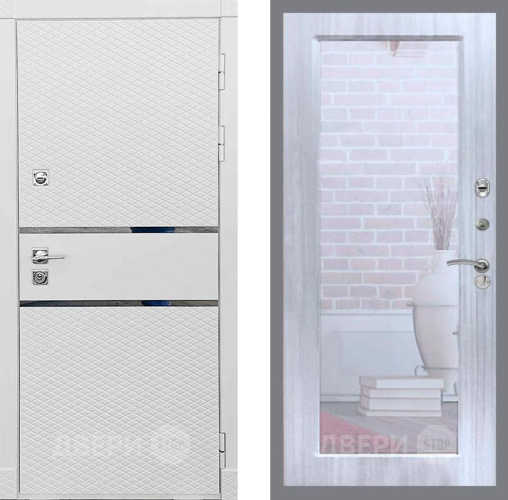 Входная металлическая Дверь Рекс (REX) 15 Силк Сноу Зеркало Пастораль Сандал белый в Старой Купавне